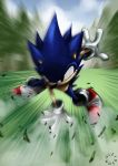  battle blue_hair fighting fighting_stance grass gureiduson no_humans solo sonic sonic_the_hedgehog 