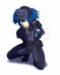  blue_eyes blue_hair bodysuit cosplay ghost_in_the_shell hat highres junkei kawashiro_nitori kusanagi_motoko kusanagi_motoko_(cosplay) parody short_hair solo touhou twintails 