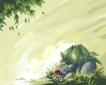  bulbasaur claws grass leaf nintendo no_humans pokemon pokemon_(creature) serain solo tree wallpaper yawning 