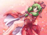  blush green_eyes green_hair hair_ribbon highres japanese_clothes kagiyama_hina kimono lzh no_panties open_kimono ribbon short_hair solo touhou 