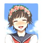  black_hair closed_eyes hair_ornament head_wreath maskman school_uniform short_hair smile solo to_aru_kagaku_no_railgun to_aru_majutsu_no_index uiharu_kazari 