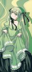  gown green_eyes green_hair hatsune_miku long_hair smile taroll twintails very_long_hair vocaloid 