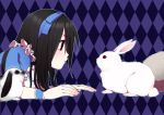  black_hair bow bunny hair_bow komori_kiri long_hair momo_uzura rabbit red_eyes sayonara_zetsubou_sensei solo 