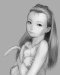  cozy forehead idolmaster long_hair minase_iori monochrome rabbit realistic sketch solo stuffed_animal stuffed_toy 