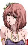  bare_shoulders cleavage dancer earrings female final_fantasy final_fantasy_v green_eyes hair_ornament lenna_charlotte_tycoon madhatter_hello necklace pink_hair short_hair solo 