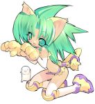  blade_(artist) blade_(lovewn) cat_ears chamcham claws elbow_gloves gloves green_eyes green_hair kneeling lowres tail thigh-highs thighhighs 