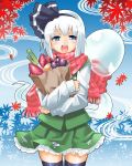  blue_eyes blush bob_cut food gengorou groceries hairband jpeg_artifacts konpaku_youmu konpaku_youmu_(ghost) leaf maple_leaf myon open_mouth paper_bag ribbon scarf short_hair standing thighhighs touhou vegetable white_hair zettai_ryouiki 