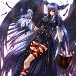  black_hair black_wings blue_eyes blue_hair book book_of_the_azure_sky breasts feathers fingerless_gloves gloves head_wings huge_breasts juri_(shiningred) jyuri_(artist) legs long_hair long_legs mahou_shoujo_lyrical_nanoha mahou_shoujo_lyrical_nanoha_a's mahou_shoujo_lyrical_nanoha_strikers minigirl multiple_wings red_eyes reinforce reinforce_zwei silver_hair single_thighhigh thigh-highs thighhighs thighs time_paradox tome_of_the_night_sky very_long_hair wings yagami_hayate 