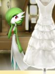  character_name clothed_pokemon dress dress_removed gardevoir hair_over_one_eye nme no_humans pokemon pokemon_(creature) red_eyes wedding_dress 