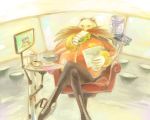  bone_(artist) coffee crossed_legs dr._eggman facial_hair goggles goggles_on_head legs_crossed male mustache newspaper robot sandwich sitting sonic_the_hedgehog television tray 
