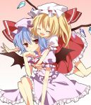  bin-pu flandre_scarlet hat hug remilia_scarlet short_hair siblings sisters smile touhou wings yuiki_(cube) 