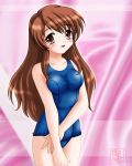  asahina_mikuru blush brown_hair long_hair smile solo suzumiya_haruhi_no_yuuutsu swimsuit 