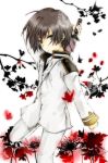  1boy black_hair butterfly flower highres japan_(hetalia) male sword weapon yellow_eyes you0531 