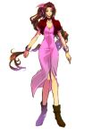  aerith_gainsborough boots brown_hair dress eni female final_fantasy final_fantasy_vii green_eyes jacket long_hair pink_ribbon ponytail ribbon solo wristband 