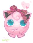  aqua_eyes artist_request blush bow clothed_pokemon hair_bow hair_ribbon heart jigglypuff no_humans pink pokemon pokemon_(creature) ribbon simple_background white_background 