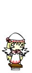  &gt;_&lt; animated animated_gif blonde_hair bouncing chibi closed_eyes gif kirbym lily_white lowres open_mouth pun simple_background smile solo spring spring_(object) touhou walfas xd 