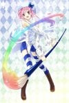  amulet_spade argyle argyle_background frills gathers giant_brush hinamori_amu magical_girl momoko_(momoko14) oversized_object pink_hair ruffles short_hair shugo_chara! sleeveless solo spade striped striped_legwear striped_thighhighs thigh-highs thighhighs yellow_eyes 