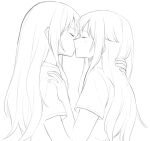  2girls akatsuki_(osamaru36) closed_eyes facing_another hand_in_another&#039;s_hair hand_on_another&#039;s_shoulder himehina_channel imminent_kiss lineart long_hair monochrome multiple_girls profile suzuki_hina tanaka_hime upper_body virtual_youtuber yuri 