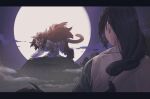  2boys black_hair clouds fengxi_(the_legend_of_luoxiaohei) from_behind furry gihuta_hiroshi long_hair low-tied_long_hair male_focus multiple_boys tail the_legend_of_luo_xiaohei wide_shot wuxian_(the_legend_of_luoxiaohei) 