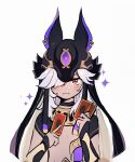  +_+ 1boy 5rwpvc :i animal_hat bangs black_choker black_headwear card choker closed_mouth cyno_(genshin_impact) dark-skinned_male dark_skin egyptian_clothes genshin_impact hair_over_one_eye hat highres holding holding_card korean_commentary long_hair looking_at_viewer male_focus playing_card red_eyes simple_background solo sparkle upper_body white_background white_hair yu-gi-oh! 