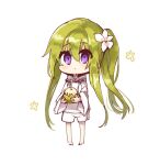  ayanobro chibi coconut drinking_straw enkidu_(fate) fate/grand_order fate_(series) flower green_hair hair_flower hair_ornament hood hoodie long_hair ponytail shorts violet_eyes 