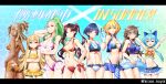  &gt;_&lt; 6+girls artist_name bikini blonde_hair blue_eyes blue_hair breasts brown_hair crossed_arms dark-skinned_female dark_skin drinking_straw front-tie_bikini front-tie_top green_eyes green_hair highres iori_(smc) joanna_(smc) large_breasts lillian_(smc) medium_breasts mila_(smc) multiple_girls navel ning_(smc) r.e.d_(smc) red_eyes riko_(smc) sin6 small_breasts super_mecha_champions swimsuit violet_eyes vita_(smc) 