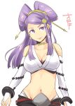  1girl bare_shoulders beads bracelet breasts choker comb double_bun earrings fire_emblem fire_emblem_fates hair_ornament jewelry large_breasts lips looking_at_viewer midriff navel orochi_(fire_emblem) purple_hair shougayaki_(kabayaki_3) upper_body violet_eyes 