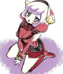  1girl breasts chorimokki courtney_(pokemon) fake_horns hood hoodie horned_headwear horns looking_at_viewer open_mouth pokemon pokemon_(game) pokemon_oras purple_hair ribbed_sweater short_hair solo sweater team_magma team_magma_uniform uniform violet_eyes 