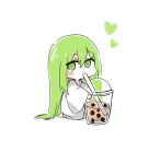  androgynous ayanobro blush bubble_tea chibi drinking_straw enkidu_(fate) fate/grand_order fate_(series) green_eyes green_hair heart highres long_hair robe 