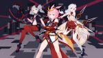  .l.l 3girls animal_ears bare_shoulders black_jacket blue_eyes bronya_zaychik bronya_zaychik_(dimension_breaker) drill_hair floating fox_ears full_body grey_eyes grey_hair hair_between_eyes hair_ornament highres holding holding_sword holding_weapon honkai_(series) honkai_impact_3rd jacket katana leggings legs multiple_girls navel pink_hair ponytail pose red_legwear sheath sheathed sword theresa_apocalypse theresa_apocalypse_(celestial_hymn) twin_drills violet_eyes weapon white_hair white_legwear yae_sakura yae_sakura_(flame_sakitama) 