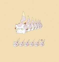  &gt;_&lt; :&lt; closed_eyes closed_mouth commentary_request gen_7_pokemon highres lineup multiple_views pokemon pokemon_(creature) simple_background spoken_object togedemaru usoko_(sani_ma_ru) yellow_background 