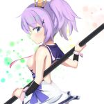  artist_request azur_lane back breasts cross_hair_ornament crown dress green_eyes hair_ornament highres javelin_(azur_lane) looking_back mini_crown purple_hair sailor_collar sideboob simple_background small_breasts 