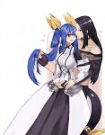  blue_hair choker couple dizzy_(guilty_gear) guilty_gear_xrd guilty_gear_xx hug long_dress long_hair long_sleeves testament_(guilty_gear) white_dress 