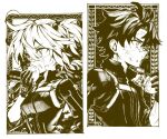  2boys 2girls apple bandaid bandaid_on_nose command_spell dirty dirty_face eating edmond_dantes_(fate) fate/grand_order fate_(series) food fruit fujimaru_ritsuka_(female) fujimaru_ritsuka_(male) gloves mash_kyrielight monochrome multiple_boys multiple_girls polar_chaldea_uniform routo 