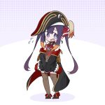  1girl @_@ bangs blush cosplay hair_ribbon hat highres hololive hololive_english houshou_marine houshou_marine_(cosplay) long_hair multicolored_hair ninomae_ina&#039;nis pointy_ears potato7192 purple_hair ribbon skirt tentacle_hair thigh-highs twintails virtual_youtuber white_background 