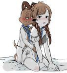 1boy 1girl animal_collar blush brown_hair character_request collar dog dual_persona freckles from_behind furry genderswap genderswap_(mtf) himuhino humanization looney_tunes paw_print 