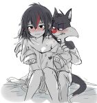  1boy 1girl animal_ears bed blush cat cat_ears cat_tail dual_persona embarrassed genderswap genderswap_(mtf) highres himuhino humanization looney_tunes open_clothes open_shirt sylvester_(looney_tunes) tail 