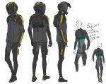  1boy character_sheet clenched_hand gundam gundam_hathaway&#039;s_flash hathaway_noa helmet leaning_forward looking_ahead looking_to_the_side male_focus multiple_views official_art open_hand pablo pilot_suit production_art science_fiction sketch unfinished 