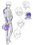  1boy character_sheet closed_eyes gundam gundam_hathaway&#039;s_flash headwear_removed helmet helmet_removed highres holding holding_helmet lane_aime looking_at_viewer multiple_views official_art open_mouth pablo pilot_suit production_art science_fiction sketch unfinished 