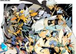  4boys 6+girls aqua_hair bangs black_hair black_shirt blonde_hair blue_eyes blue_gloves brown_eyes brown_hair character_request copyright_request fingerless_gloves fujimoto_hideaki gloves grey_eyes grey_hair hair_between_eyes hands_up jigoku_sensei_nube long_hair long_sleeves multiple_boys multiple_girls one_eye_closed pink_eyes red_eyes saint_seiya shaman_king shirt short_hair usui_horokeu yukime_(jigoku_sensei_nube) yukina_(yuu_yuu_hakusho) yuu_yuu_hakusho 