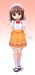  1girl :d black_footwear bow bowtie brown_eyes brown_hair full_body looking_at_viewer maid_headdress musouzuki open_mouth original red_neckwear shoes short_hair short_sleeves smile socks solo standing 