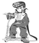  1boy greyscale ground_vehicle higashikata_josuke jojo_no_kimyou_na_bouken male_focus monochrome motor_vehicle oversized_clothes pompadour scooter shoes solo younger 