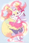  amezawa_koma animal_ear_fluff bow bowtie braixen clothed_pokemon gen_6_pokemon hat holding holding_wand looking_at_viewer no_humans pink_bow pink_neckwear pink_skirt pokemon pokemon_(creature) puffy_pants red_bow skirt smile solo wand 