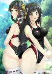  2girls black_hair blush breasts hinoa long_hair minoto monster_hunter monster_hunter_(series) monster_hunter_rise pointy_ears satou_terumasa siblings swimsuit twins 