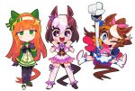  3girls animal_ears bangs black_gloves black_legwear blue_eyes blue_gloves blunt_bangs blush boots brown_hair clenched_hands ear_covers epaulettes eyebrows_visible_through_hair eyelashes gashi-gashi gloves green_eyes hair_ornament hairband horse_ears horse_girl horse_tail long_hair long_sleeves mismatched_footwear mismatched_gloves multicolored_hair multiple_girls one_eye_closed open_mouth orange_hair pantyhose ponytail short_hair short_sleeves silence_suzuka_(umamusume) simple_background single_epaulette special_week_(umamusume) standing streaked_hair tail thigh-highs tokai_teio_(umamusume) umamusume violet_eyes white_background white_footwear white_gloves white_hair white_legwear 