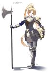  1girl absurdres armor axe blonde_hair full_body gauntlets highres knight looking_at_viewer original ponytail subu_art weapon 