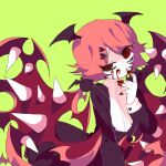  1girl bat_wings blood blood_from_mouth blood_on_face cranber demon_girl dress funamusea haiiro_teien heart horns long_hair looking_at_viewer pink_hair red_eyes spiky_hair suaviterra tongue tongue_out twintails very_long_hair wings 