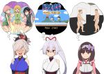  3girls 6+boys billy_herrington blonde_hair bob_cut bow breasts brown_hair closed_eyes detached_sleeves doraemon doraemon_(character) drooling fairy fairy_wings fate/grand_order fate_(series) gachimuchi green_eyes highres imagining kloah large_breasts miyamoto_musashi_(fate) multiple_boys multiple_girls nobi_nobita open_mouth osakabe-hime_(fate) pointy_ears ponytail tomoe_gozen_(fate) underwear white_hair wings 