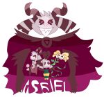  abstract absurdres asriel_dreemurr black_eyes clothed disembodied_limb energy_spear evil_smile flower flowey_(undertale) fur goat grass highres pacherrychan picasso-goh plant shirt smile striped striped_shirt sugarphobia tentacles undertale 