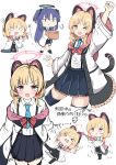  &gt;_&lt; 2girls :d :t absurdres animal_ears arrow_(symbol) bangs black_legwear black_skirt blonde_hair blue_archive blue_hair blue_neckwear blush bow cat_ear_headphones cat_ears cat_tail chibi closed_eyes closed_mouth collared_shirt commentary_request dress_shirt eyebrows_visible_through_hair fake_animal_ears flying_sweatdrops gun hair_between_eyes hair_bow halo headphones highres holding holding_gun holding_weapon huge_filesize jacket kneeling long_hair long_sleeves lying momoi_(blue_archive) moyoron multiple_girls multiple_views necktie off_shoulder on_back open_clothes open_jacket open_mouth pleated_skirt pout red_bow rifle shirt sidelocks skirt smile sniper_rifle tail thigh-highs translation_request twintails two_side_up v-shaped_eyebrows very_long_hair violet_eyes weapon white_background white_jacket white_shirt wide_sleeves yuuka_(blue_archive) 